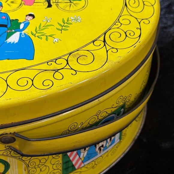 Vintage Sewing Basket Tin Victorian Old New York  Arch Oval Handle - Picture 2 of 13